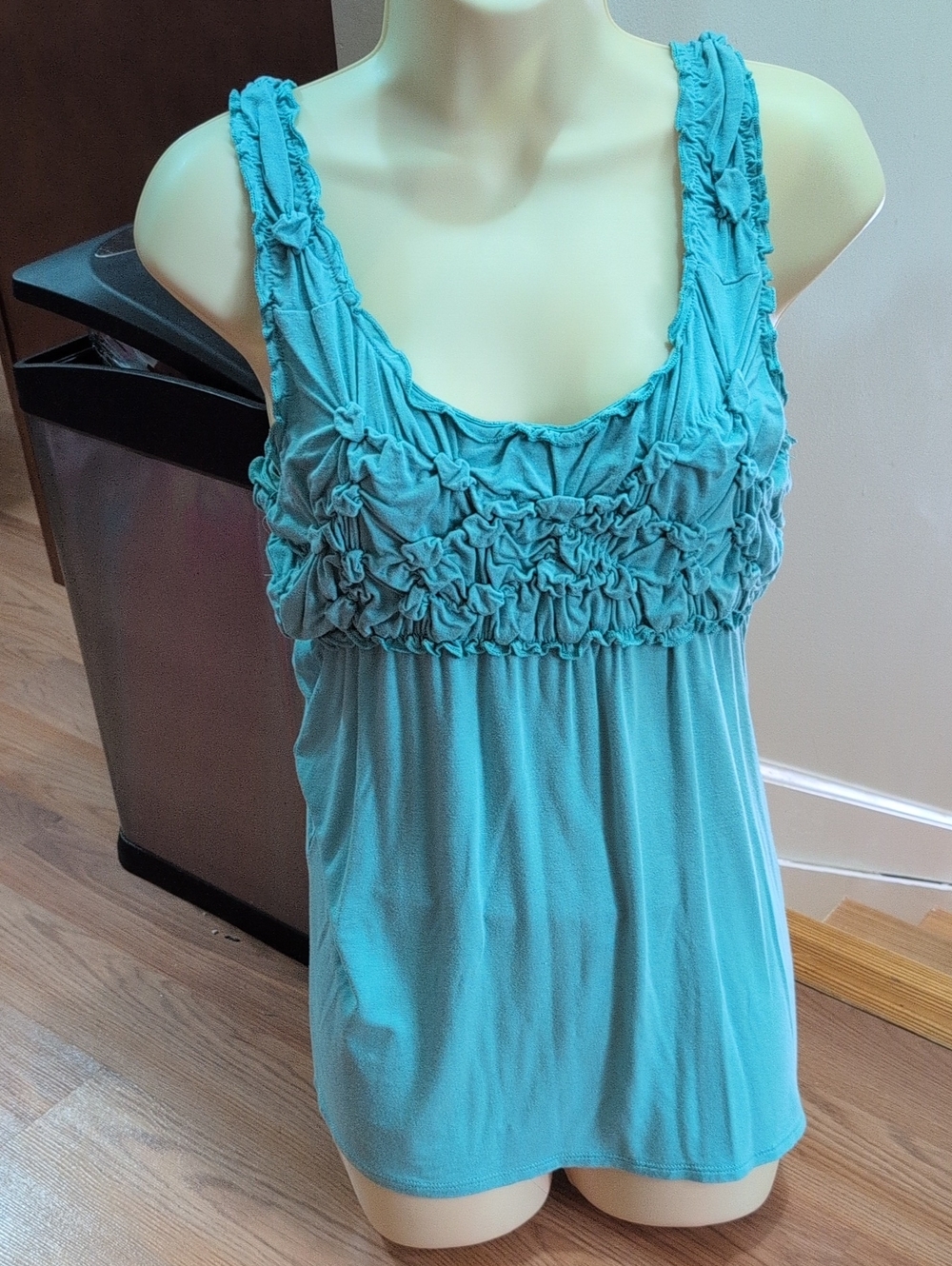 Willi Smith Teal Ruched Scoop Neck Tank